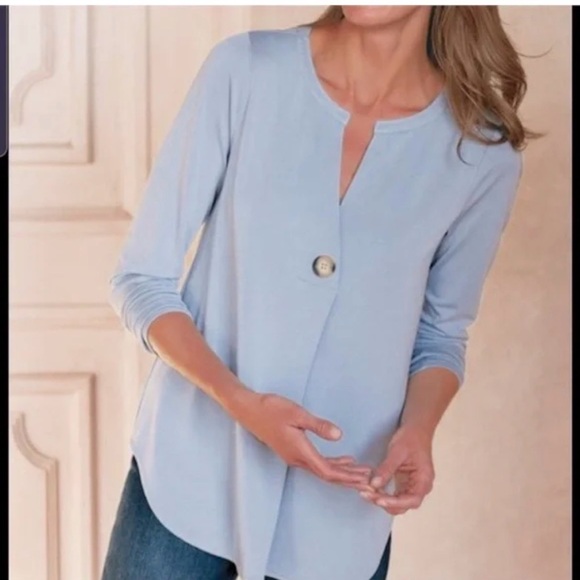 Soft Surroundings Tops - Soft Surroundings Tia Button Pleated V-Neck Long Sleeve Jersey Knit Top Size Sm